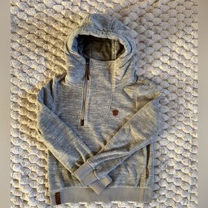 Naketano women's fleece half-zip pullover hoodie in a light gray color.